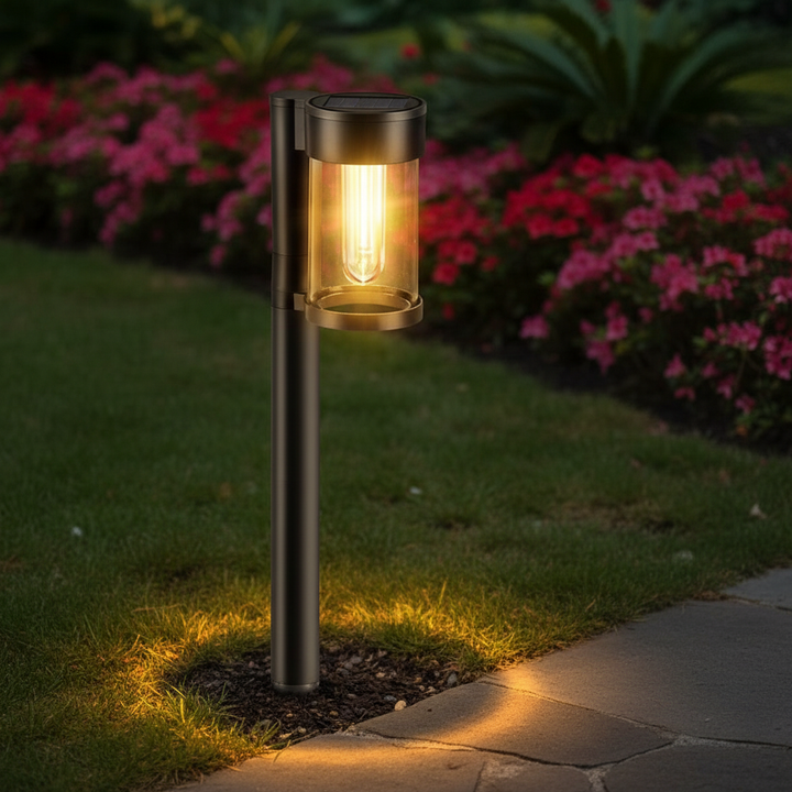 Weatherproof retro solar pathway lights, elegant outdoor LED lighting for garden decor, energy-efficient & easy install.
