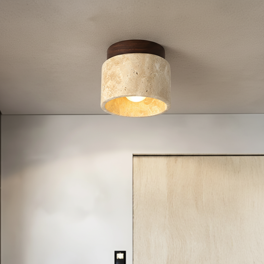 Modern rustic LED downlight offers warm ambient ceiling light, perfect for contemporary home decor.