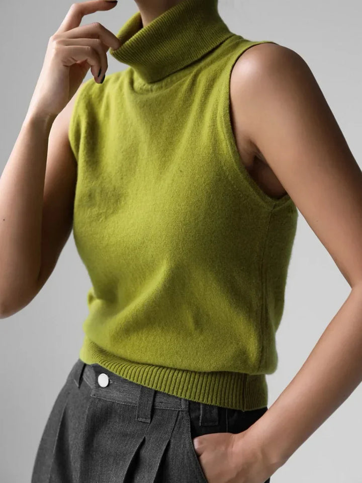 Sophisticated women's tank top with a comfortable turtleneck and sleeveless design.