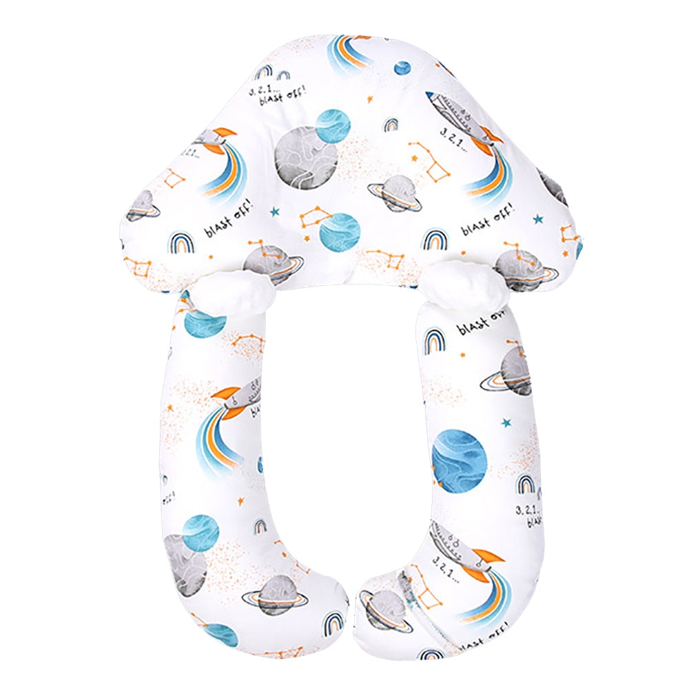 Organic cotton baby pillow with contoured design for flat head prevention. Hypoallergenic & breathable.
