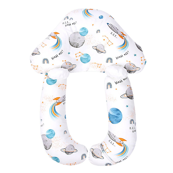 Organic cotton baby pillow with contoured design for flat head prevention. Hypoallergenic & breathable.