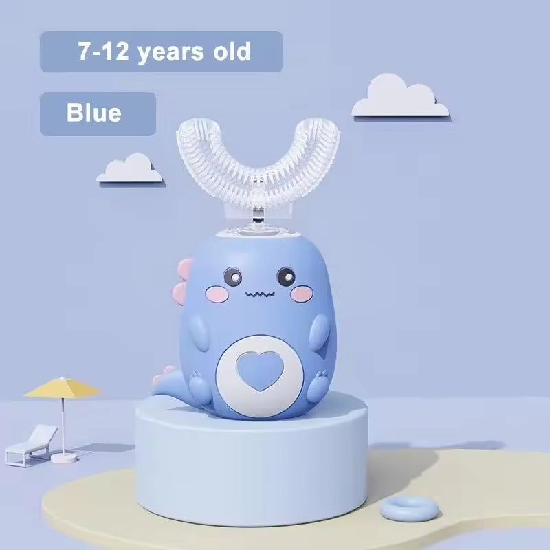Gentle U-shaped silicone sonic toothbrush for children's oral health and easy brushing.
