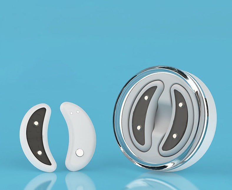 Soothing red light EMS eye massager for daily anti-aging treatment, reducing wrinkles & promoting eye rejuvenation.