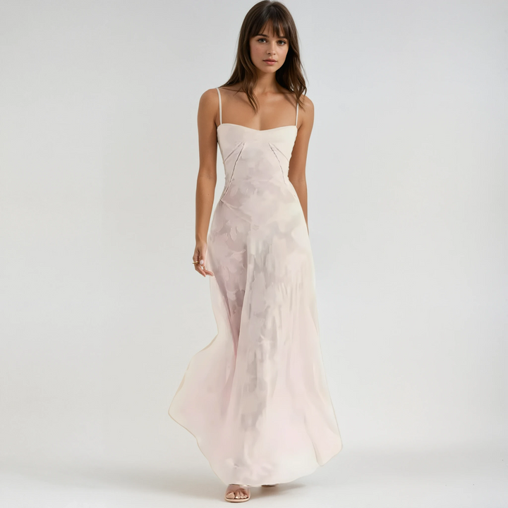 Elegant floral maxi dress for women, perfect for wedding guests or special occasions.