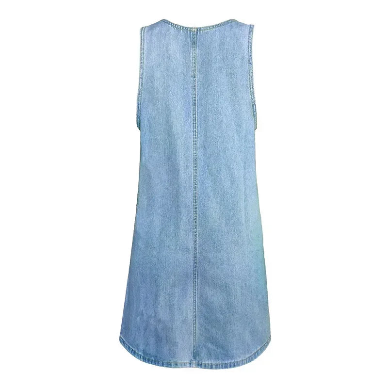 Chic light blue summer midi dress with relaxed fit, ensuring comfort and effortless style for women.