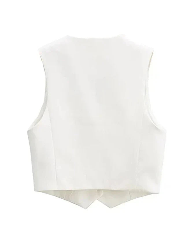 Classic tailored vest for women, perfect for professional office wear and elegant fashion outfits.