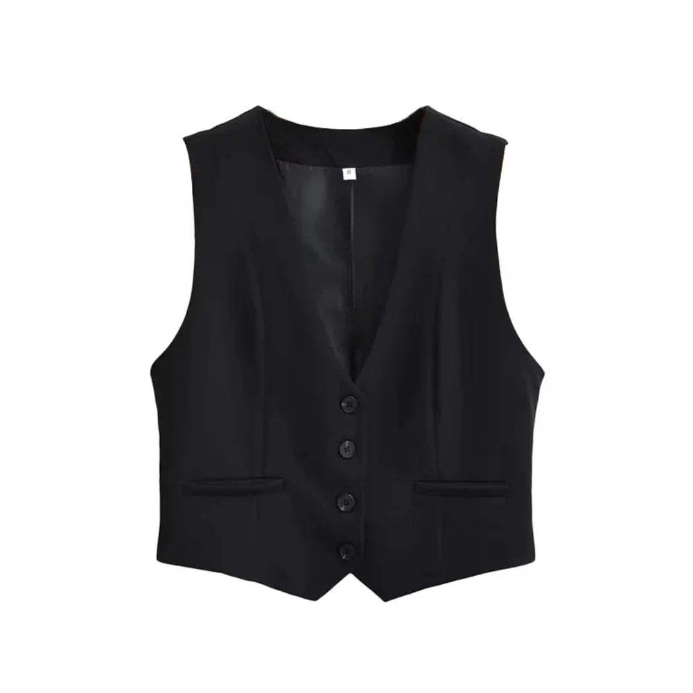 Chic women's tailored vest, ideal for smart casual looks and sophisticated layering.