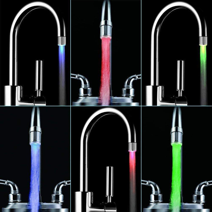 Innovative LED faucet light featuring automatic multicolor water glow for any kitchen or bathroom, no batteries needed.