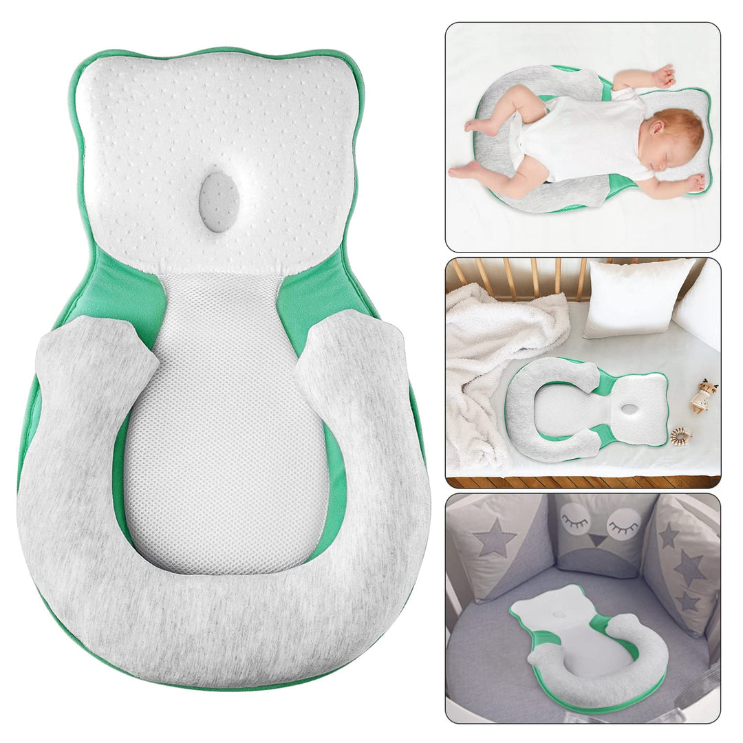 Soft newborn baby positioning pillow with adjustable leg support, an ergonomic solution for infant comfort.