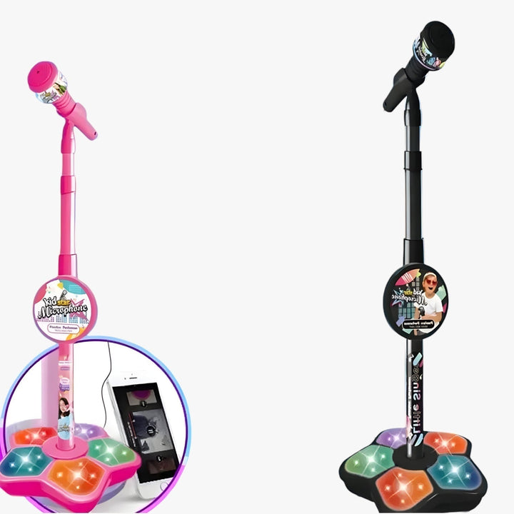 Fun kids' plastic microphone with adjustable stand, ideal children's gift for singing & role-play.