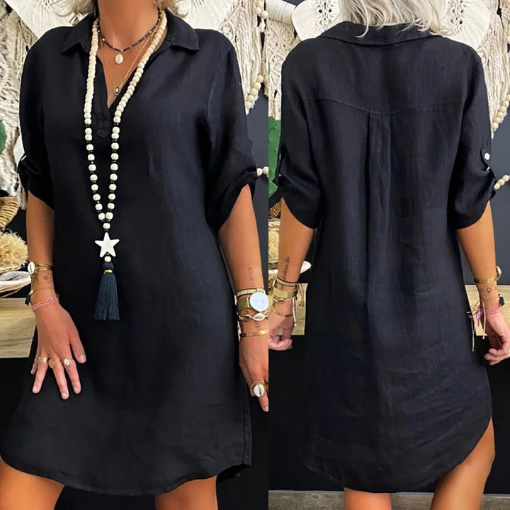 Stylish women's sleeveless tunic dress. Relaxed fit, chic for summer fashion and everyday comfort. Knee-length.