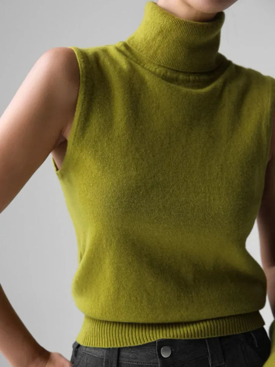 Women's stylish sleeveless turtleneck, a must-have for elegant casual outfits.