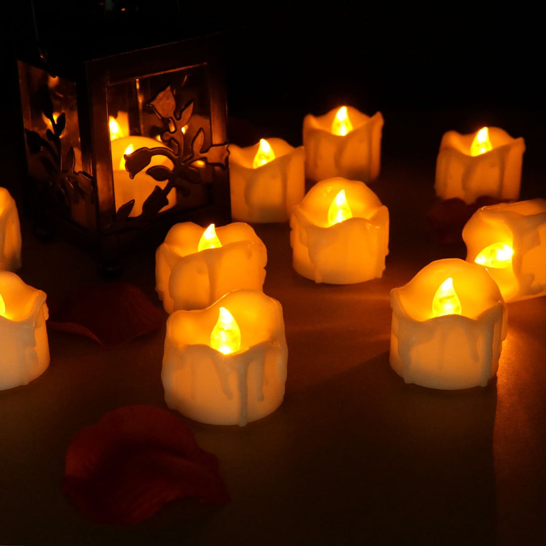 Safe battery-operated flameless LED candles with realistic flickering, perfect for indoor home decor.