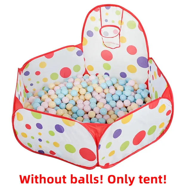 Toddler activity center: foldable ball pit tent with a basketball hoop, perfect for active kids' play.