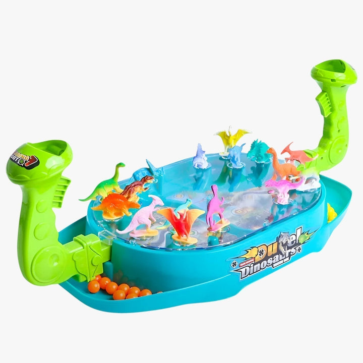 Kids' DinoShot 2-player catapult game with colorful dinosaurs. Fun indoor dexterity game for families.