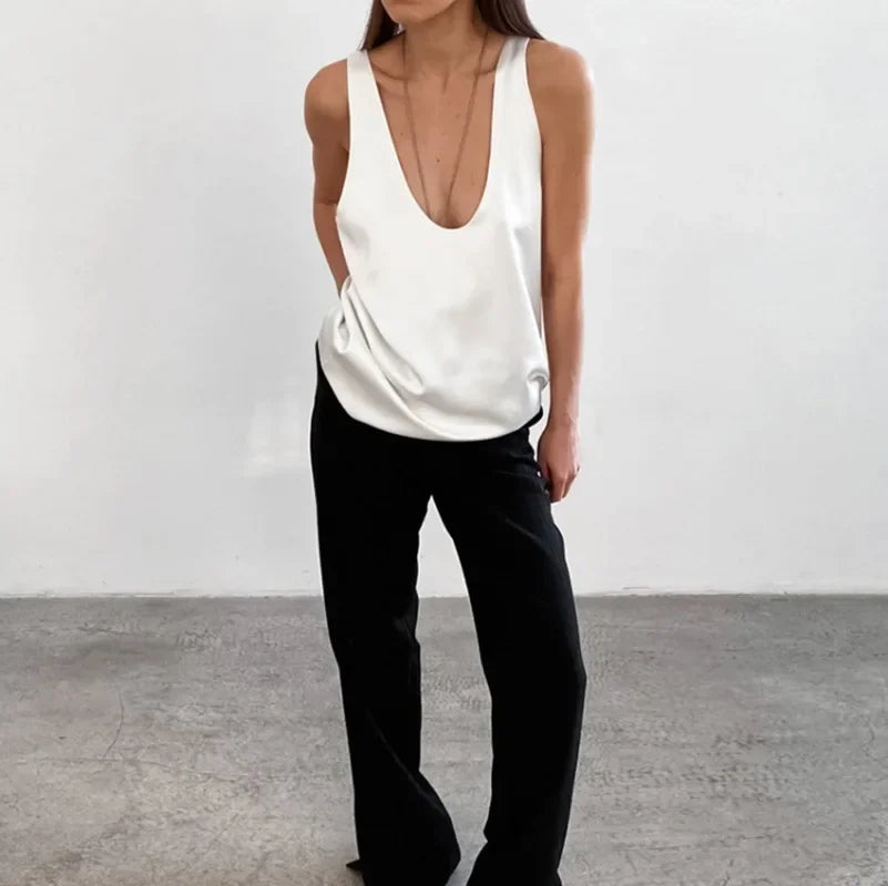 Super comfortable women's scoop neck tank, sleeveless design for warm weather versatility.