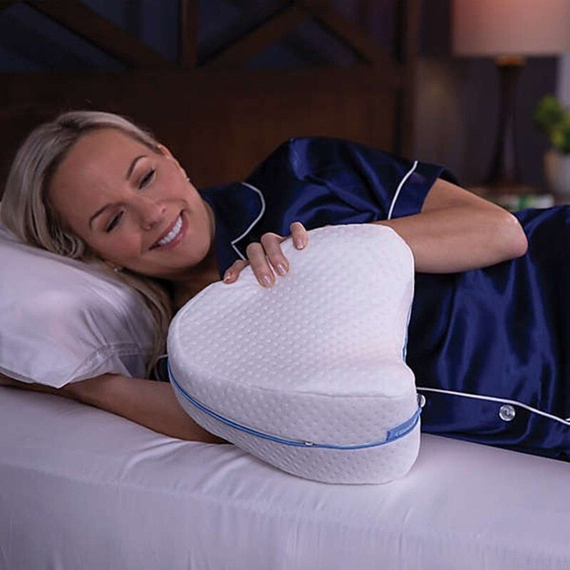 Premium memory foam leg pillow, targeted relief for sciatica, hip, back, & knee pain.