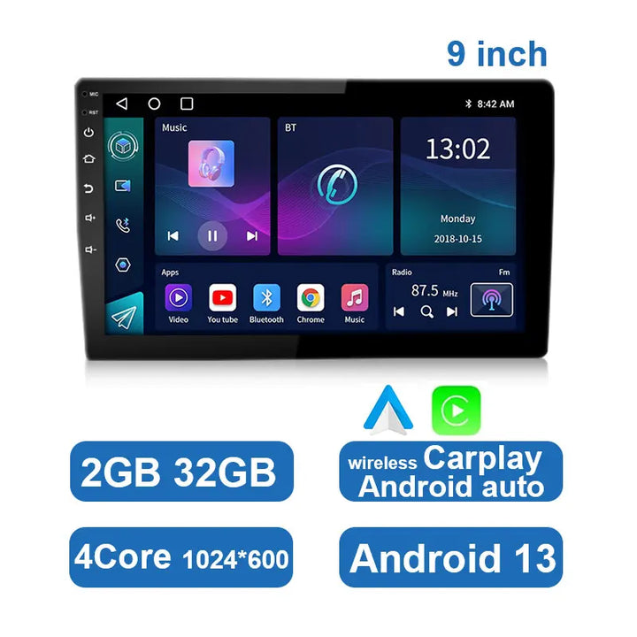 GPS navigation universal Android car stereo with responsive touchscreen & wireless CarPlay for easy driving.