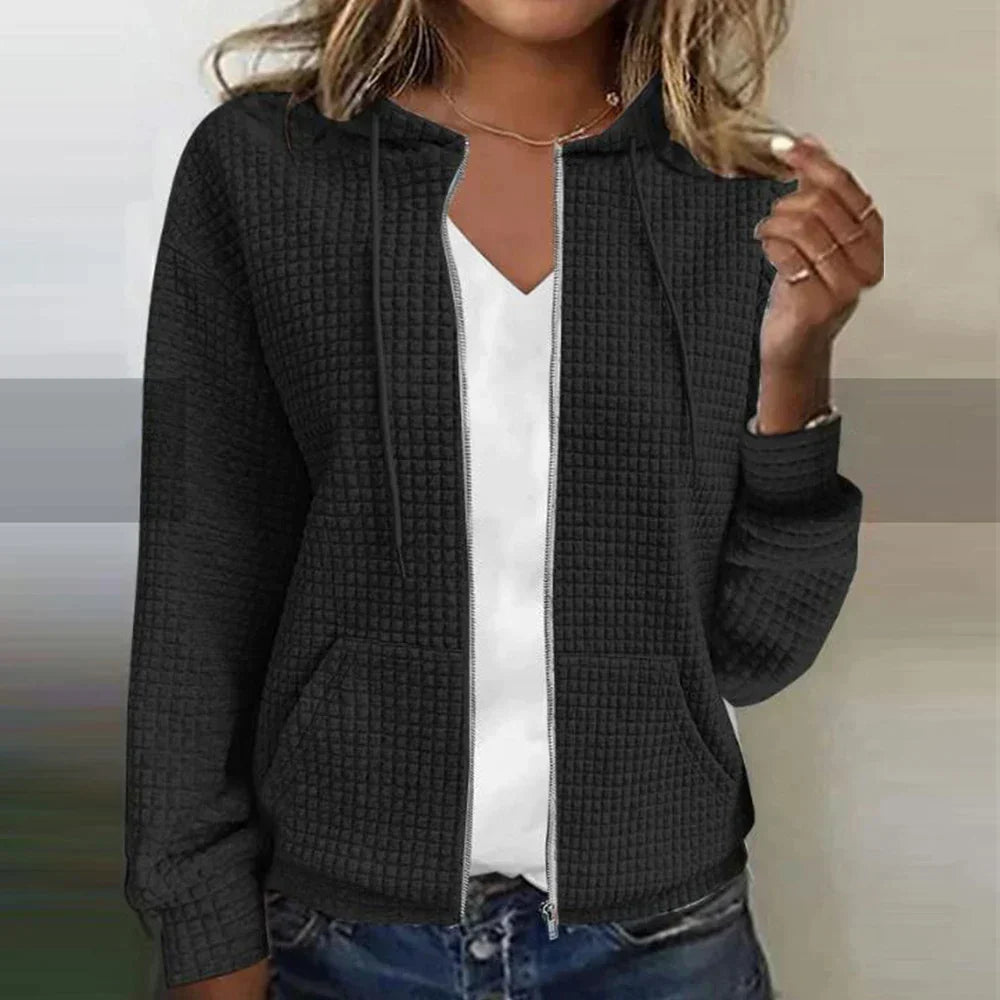 Stylish women's checked water-resistant jacket, perfect for warmth, fall layering, and everyday wear.