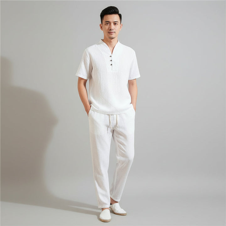 Men's lightweight breathable summer shirt & shorts matching set, perfect for casual wear & vacation.