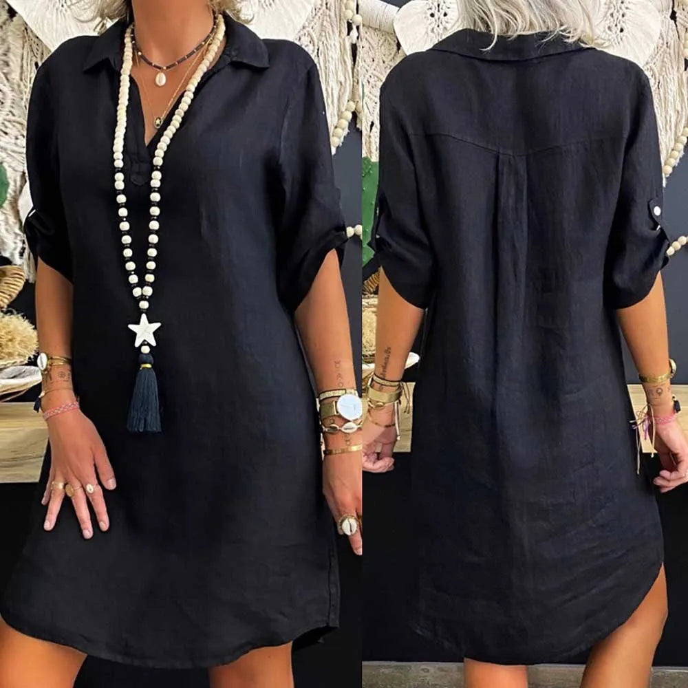 Elegant women's sleeveless tunic dress. Chic O-neck, knee-length. Perfect for comfortable summer casual or dressy wear.