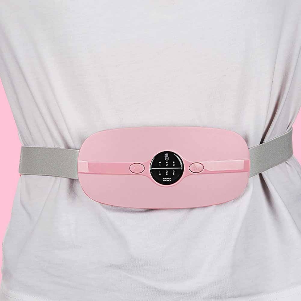 Unisex cordless heated waist wrap for back, abdomen, and menstrual pain relief with heat & vibration therapy.