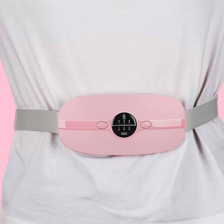 Unisex cordless heated waist wrap for back, abdomen, and menstrual pain relief with heat & vibration therapy.