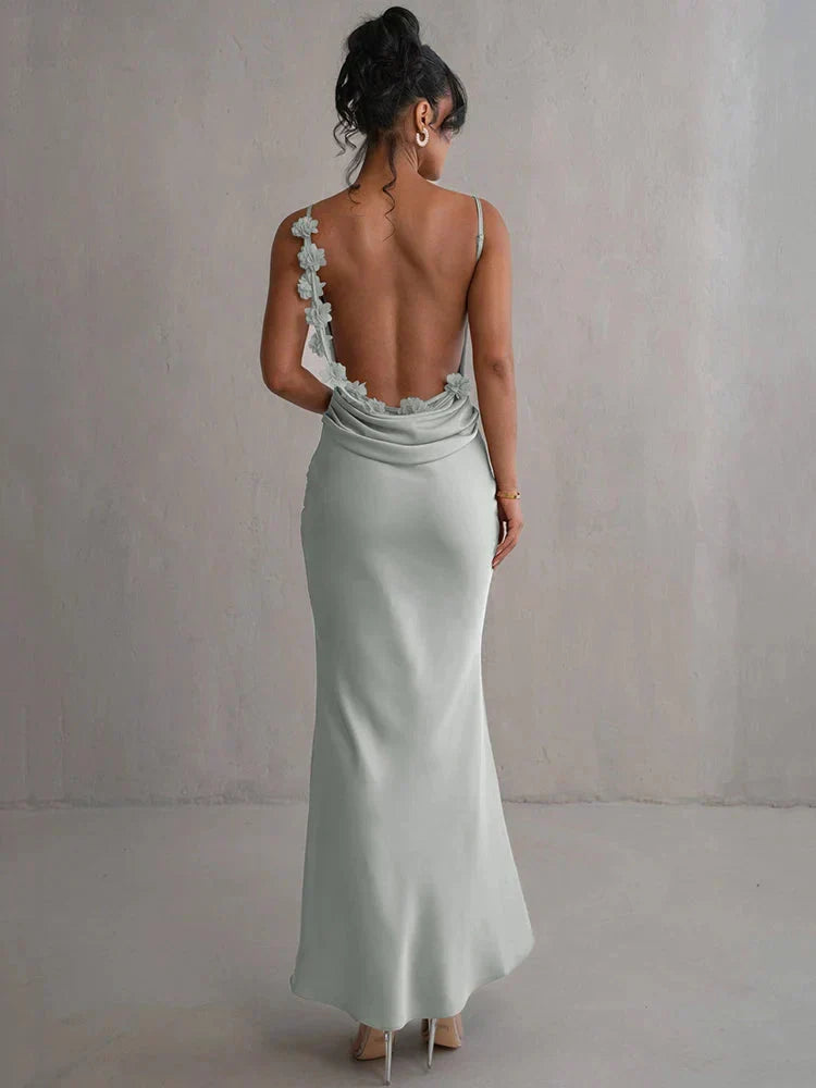 Women's elegant floral evening dress, a comfortable and stylish long special occasion gown.