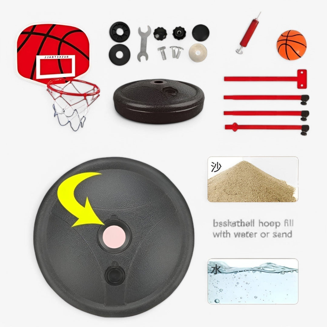 Indoor/outdoor adjustable basketball hoop for children, promotes active play & sports skills.