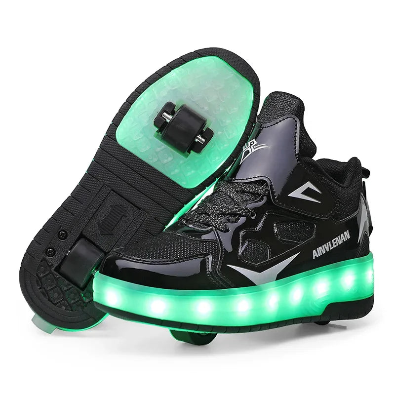 Children's light-up roller skates with glowing LED wheels, perfect for active kids' outdoor fun.