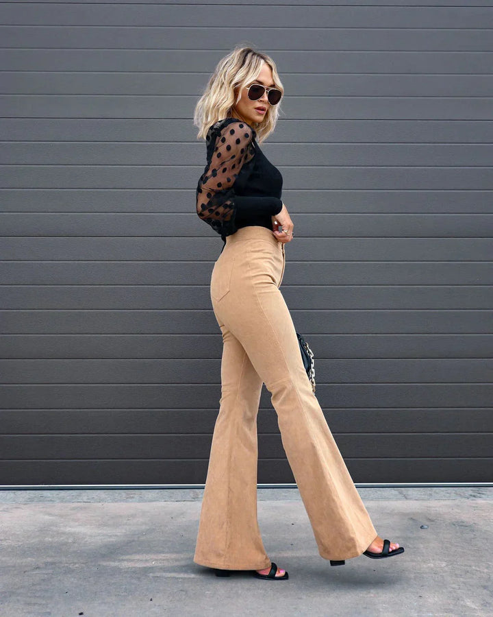 Breezy high-waist flare pants for women, ideal for a chic and comfortable summer fashion statement.