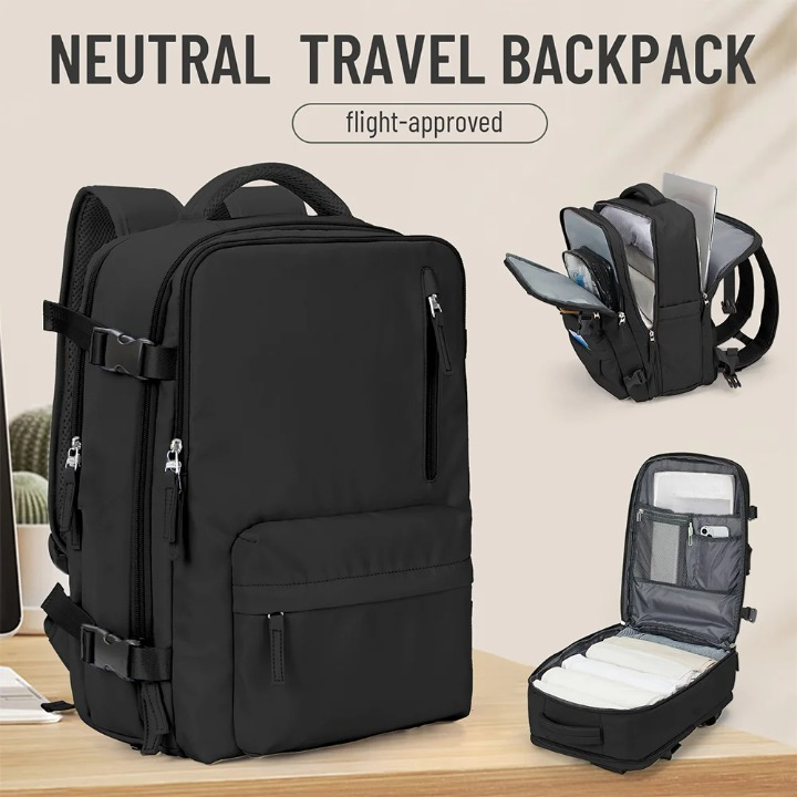 Durable unisex travel backpack, ideal carry-on with shoe, wet bag, and laptop storage. Cabin-size for convenience.