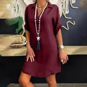Comfortable women's sleeveless tunic dress. Elegant style, great for everyday summer fashion. Knee-length and chic.