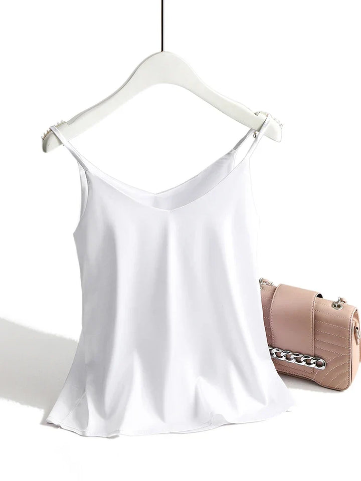 Smooth V-neck camisole for women, ideal for elegant layering or stand-alone style.