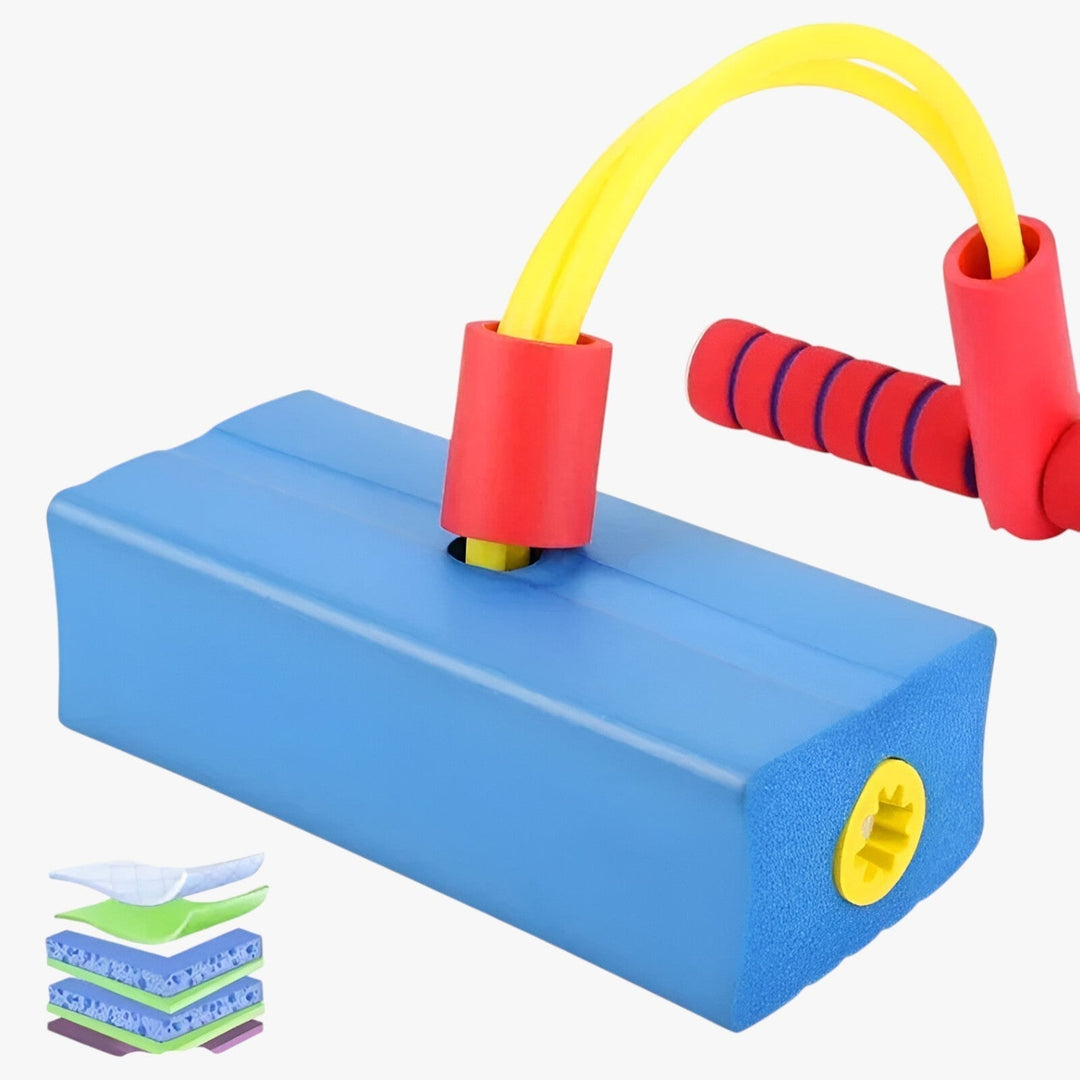 Bright children's foam jump block, a soft toy designed for active play and sensory development.