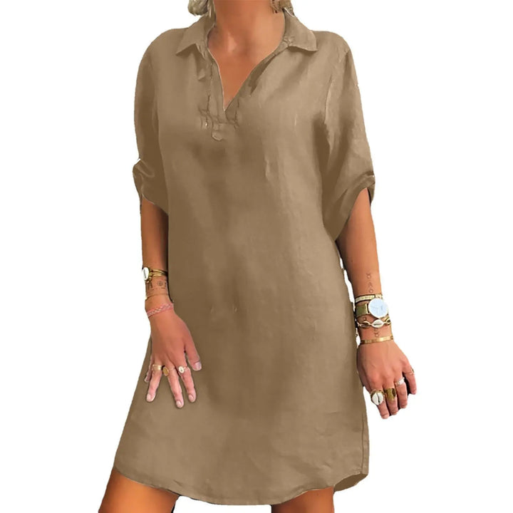 Women's O-neck sleeveless tunic dress, knee-length. Elegant & comfortable for daily wear. Chic summer fashion.