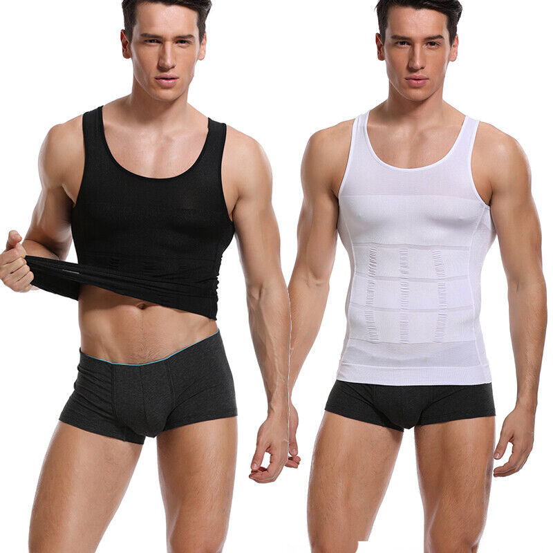 Men's slimming body shaper undershirt for a leaner look. Compression shirt provides core support & posture.