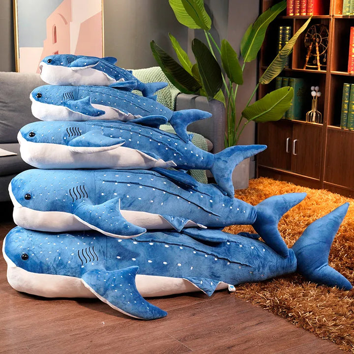 Huggable, soft plush whale shark toy, a cute marine animal perfect as a cuddly gift for all ages.