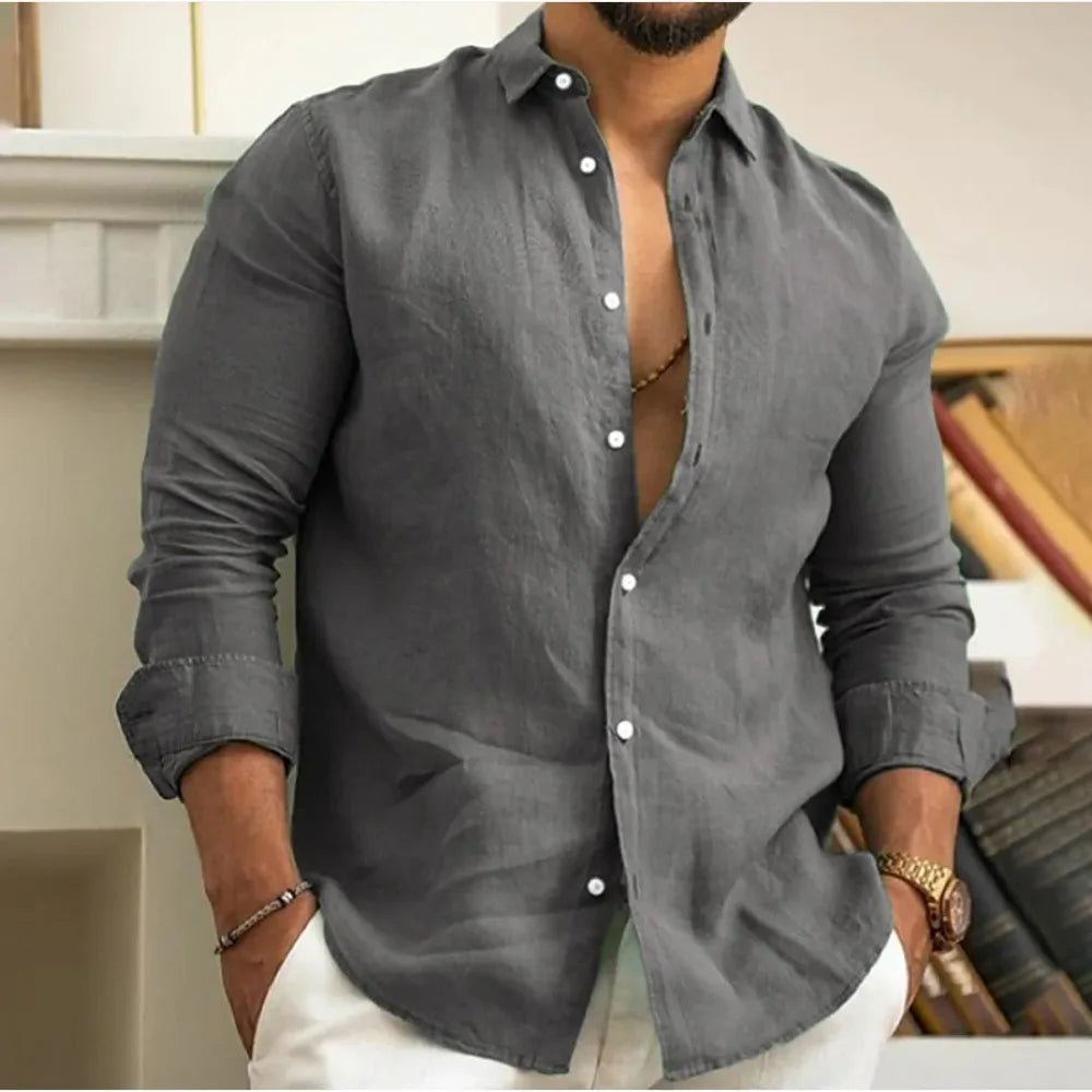 Relaxed fit men's long sleeve button down shirt. Comfortable casual wear for stylish men. Easy care.