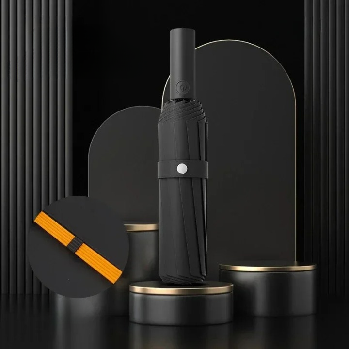 Versatile automatic folding umbrella: windproof structure, UV protection, & compact design for rain or shine.