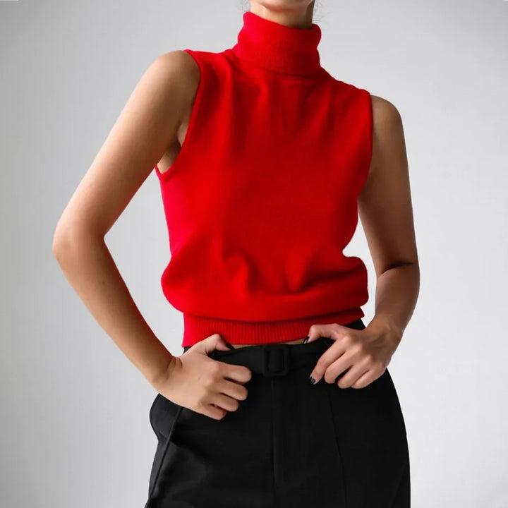 Stylish women's sleeveless turtleneck top, perfect for a chic and modern look.
