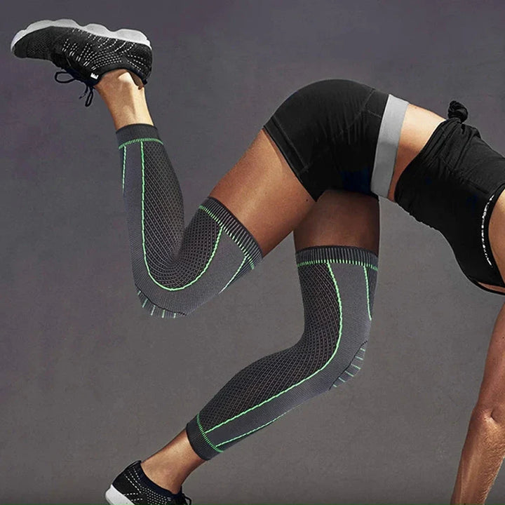 Premium knee compression sleeve providing pain relief, support & joint protection for sports injury & arthritis.