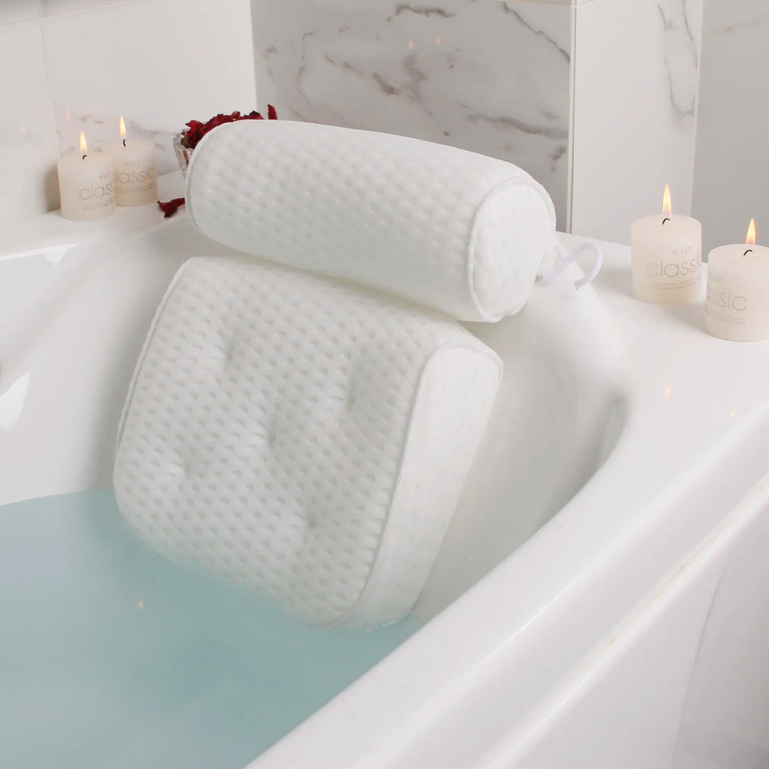 Ergonomic design bath pillow for neck & back support, perfect for deep relaxation & stress relief in your tub.