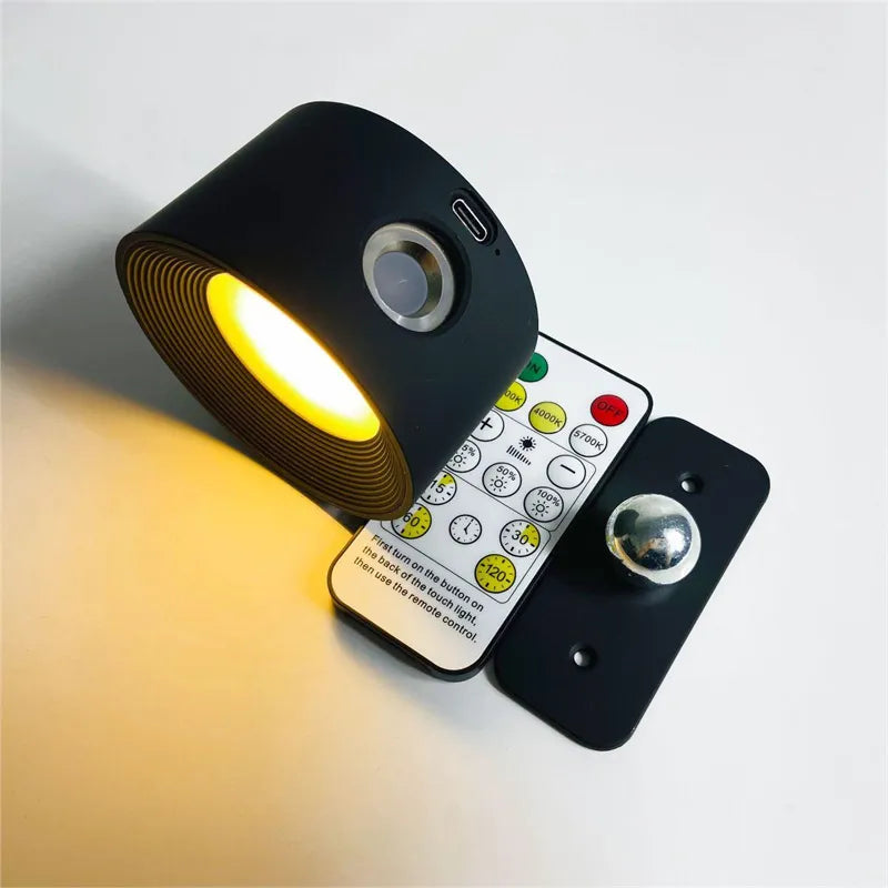360° rotating cordless LED lamp, sleek design, ideal for bedroom reading or accent light.