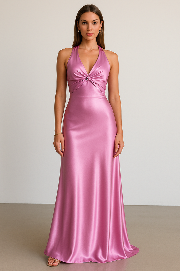 Beautiful women's halter neck maxi dress, perfect formal wear for prom or special occasions.