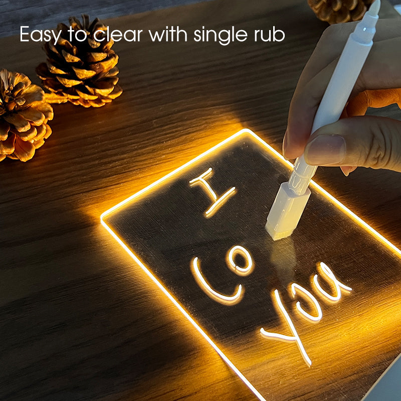 Nvroome Lights LED dry erase message board. Clear acrylic light-up note display for home decor or desk.