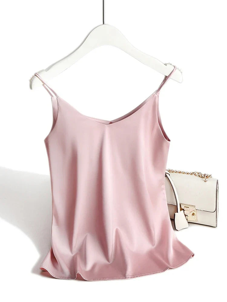 Chic women's elegant V-neck camisole, a perfect sleeveless top for versatile layering.