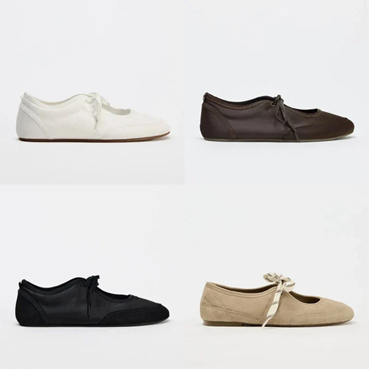 Comfortable women's everyday ballet flats with elegant lace-up design, suitable for any outfit.