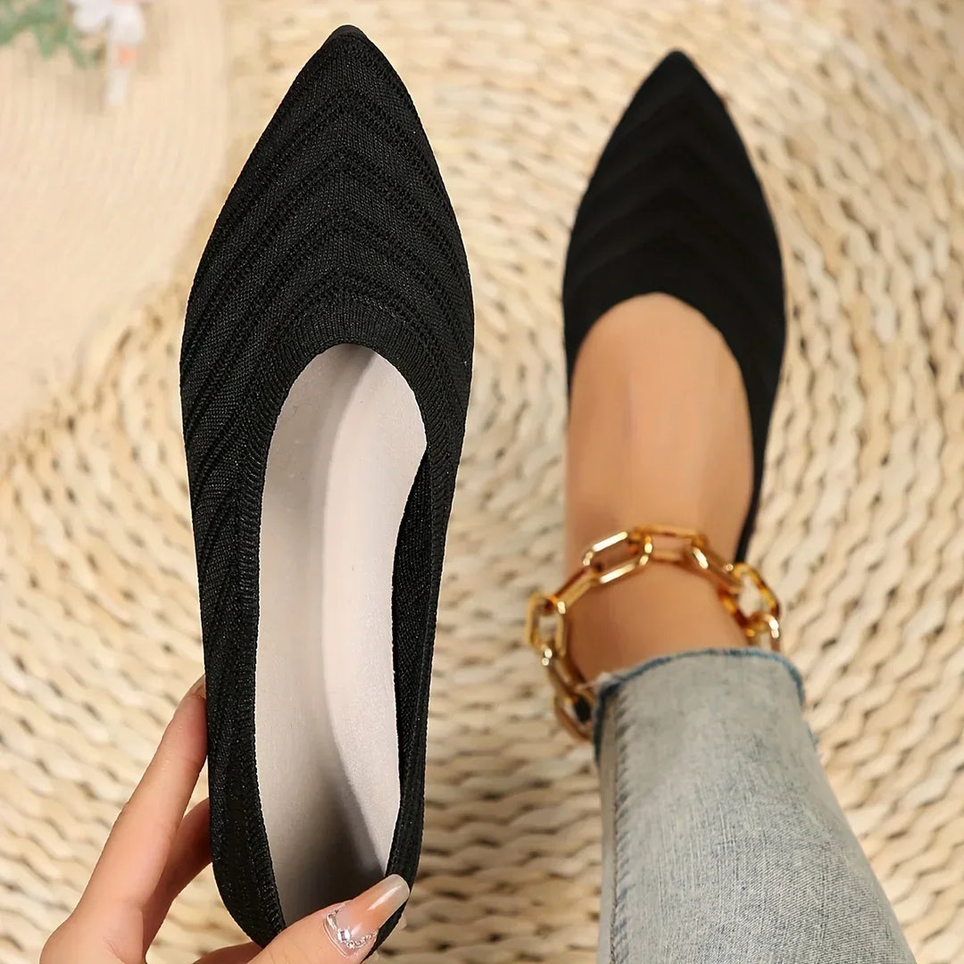 Elegant black pointed toe ballet loafers, women's comfortable slip-on flats for work or leisure.