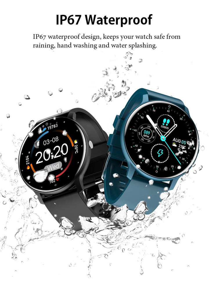Ultra-slim fitness tracker smartwatch monitoring heart rate & steps, great for active users.